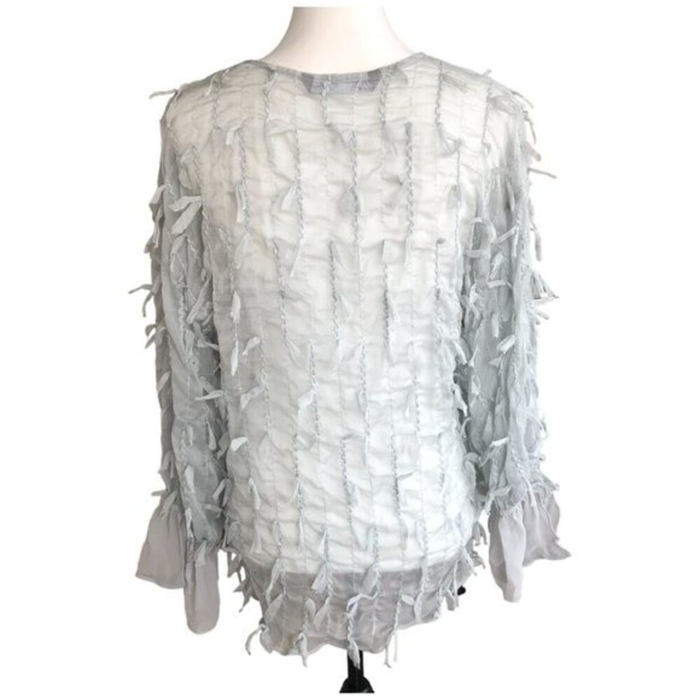 ZARA Seafoam Green Gauzy Beachy Boho Long Sleeve Y2K Ribbon Applique Top Size S - Picture 5 of 8